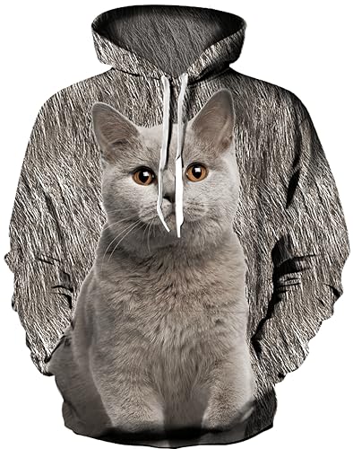 Ocean Plus Herren Kapuzenpullover Lebensecht Grafik Hoodie mit Kängurutasche Pullover mit Kapuze Sweat Hood mit Kordelzug (XXL/3XL (Brustumfang: 126-146CM), Braune Augen Katze) von Ocean Plus
