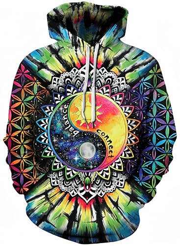 Ocean Plus Herren Kapuzenpullover Lebensecht Grafik Hoodie mit Kängurutasche Pullover mit Kapuze Sweat Hood mit Kordelzug (XXL/3XL (Brustumfang: 126-146CM), Tai Chi Blumenrad) von Ocean Plus