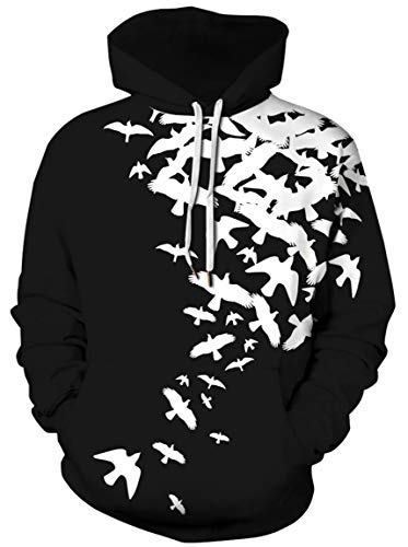 Ocean Plus Herren Kapuzenpullover Lebensecht Grafik Hoodie mit Kängurutasche Pullover mit Kapuze Sweat Hood mit Kordelzug (XXL/3XL (Brustumfang: 126-146CM), Weiße Tauben) von Ocean Plus