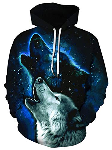 Ocean Plus Herren Kapuzenpullover Lebensecht 3D Grafik Hoodie mit Kängurutasche Pullover mit Kapuze Sweat Hood (XXL/3XL (Brustumfang: 126-146CM), Bunter Sternenwolf) von Ocean Plus