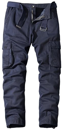 Ocean Plus Herren Lässige Hose Ohne Gürtel Baumwolle Freizeithose Lockere Gerade Beinform Multi-Pocket Cargohose (36 (Geeignet für 75 kg-85 kg), Dunkelblau) von Ocean Plus