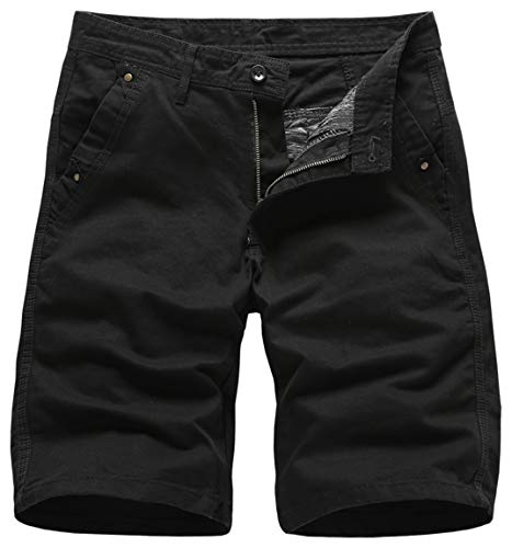 Ocean Plus Herren Sommer Einfarbige Cargo Shorts Baumwolle Multi Taschen Kurze Hose Reißverschluss Regular Fit Sportshorts Mittlere Taille Arbeitsshorts Ohne Gürtel (36W, 2818 Schwarz) von Ocean Plus