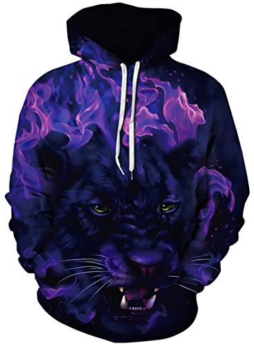 Ocean Plus Herren Weihnachten Thema Digitaldruck Kapuzenpullover mit Kängurutasche Lange Ärmel Hoodie mit Kordelzug Pullover mit Kapuze (S (Brust: 108-128CM), Purpurfeuer-Leopard) von Ocean Plus