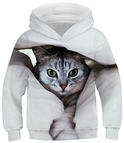 Ocean Plus Junge Tierdruck Kätzchen Sweatshirts mit Kapuze Universum Galaxie Sweatshirts Mädchen Wolf Kapuzenpullover (S (Körpergröße: 125-130cm), Decke Kätzchen) von Ocean Plus