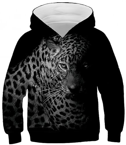 Ocean Plus Junge Tierdruck Kätzchen Sweatshirts mit Kapuze Universum Galaxie Sweatshirts Mädchen Wolf Kapuzenpullover (S (Körpergröße: 125-130cm), Leopard) von Ocean Plus
