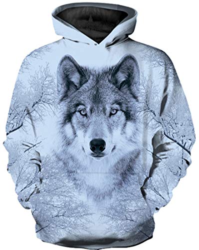 Ocean Plus Jungen 3D Kapuzenpullover Spaß Sweatshirt Hoodie mit Kängurutasche Sportlich Digitaldruck Pullover mit Kapuze (3XL (Körpergröße: 155-165cm), Schneewolf) von Ocean Plus