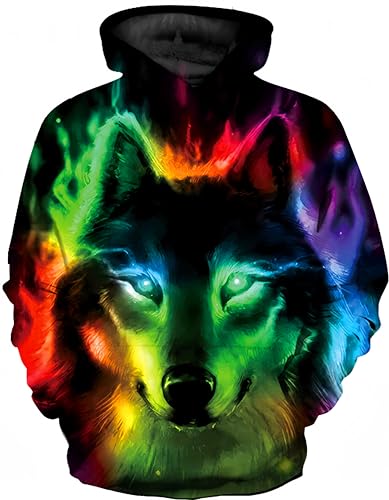 Ocean Plus Jungen 3D Kapuzenpullover Spaß Sweatshirt Hoodie mit Kängurutasche Sportlich Digitaldruck Pullover mit Kapuze (L (Körpergröße: 125-135cm), Farbiger Wolf) von Ocean Plus