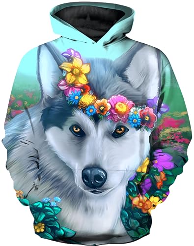 Ocean Plus Jungen 3D Kapuzenpullover Spaß Sweatshirt Hoodie mit Kängurutasche Sportlich Digitaldruck Pullover mit Kapuze (XXL (Körpergröße: 145-155cm), Husky Kranz) von Ocean Plus