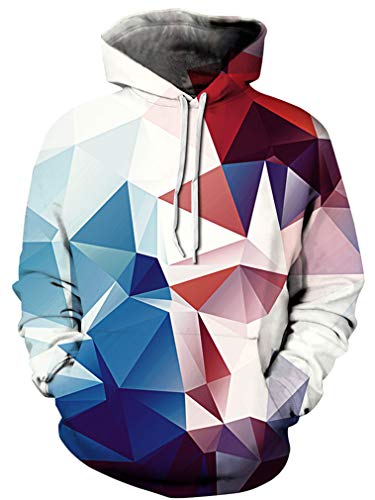 Ocean Plus Jungen 3D Kapuzenpullover Spaß Sweatshirt Hoodie mit Kängurutasche Sportlich Digitaldruck Pullover mit Kapuze (XXL (Körpergröße: 145-155cm), Rot und blau Geometrie) von Ocean Plus