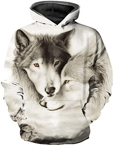 Ocean Plus Jungen 3D Kapuzenpullover Spaß Sweatshirt Hoodie mit Kängurutasche Sportlich Digitaldruck Pullover mit Kapuze (XXL (Körpergröße: 145-155cm), Zwei weiße Wölfe) von Ocean Plus