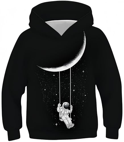 Ocean Plus Jungen Bunte Kapuzenpullover Wolf Digitaldruck Hoodie Langarmshirt Kinder Pullover Sweatshirts (M (Körpergröße: 135-140cm), Astronaut Schaukel) von Ocean Plus