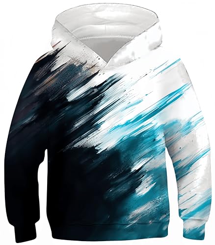 Ocean Plus Jungen Bunte Kapuzenpullover Wolf Digitaldruck Hoodie Langarmshirt Kinder Pullover Sweatshirts (S (Körpergröße: 125-130cm), Blau weiß schwarz) von Ocean Plus
