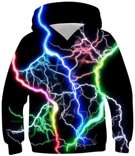 Ocean Plus Jungen Bunte Kapuzenpullover Wolf Digitaldruck Hoodie Langarmshirt Kinder Pullover Sweatshirts (XS (Körpergröße: 115-120cm), Farbige Blitze) von Ocean Plus