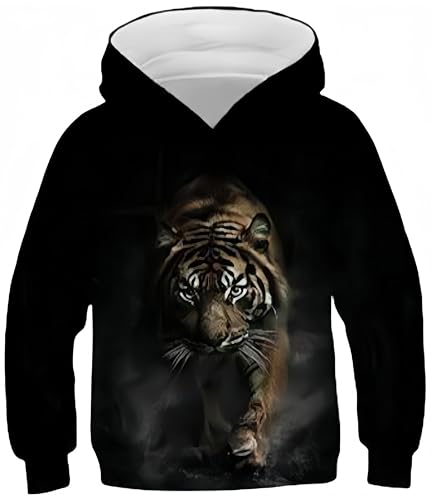 Ocean Plus Jungen Digitaldruck Kapuzenpullover Langarmshirt Hoodie Kinder Sternenhimmel Pullover Katze Sweatshirts (L (Körpergröße: 145-150cm), Tiger) von Ocean Plus