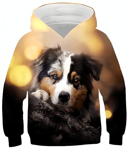 Ocean Plus Jungen Digitaldruck Langarm Sweatshirt mit Kapuzen Mädchen Schöner Kapuzenpullover Kinder Hooded Sweat Hoodies (13-14 Jahre/150-160 cm, Heller Schattenhund) von Ocean Plus