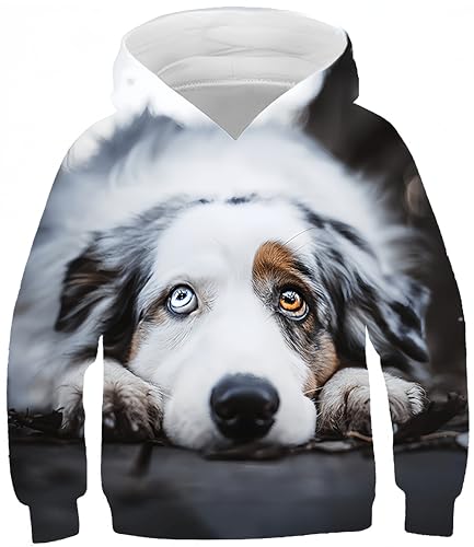 Ocean Plus Jungen Digitaldruck Langarm Sweatshirt mit Kapuzen Mädchen Schöner Kapuzenpullover Kinder Hooded Sweat Hoodies (13-14 Jahre/150-160 cm, Hund liegend) von Ocean Plus