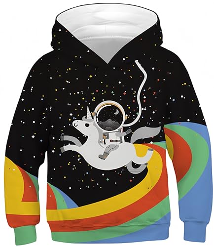 Ocean Plus Jungen Hoodie Tierdruck Kapuzenpulli mit Aufdruck Kapuzenpullover Kinder Sweatshirt Hooded Sweat (L (Körpergröße: 145-150cm), Bunte Einhorn Astronaut) von Ocean Plus