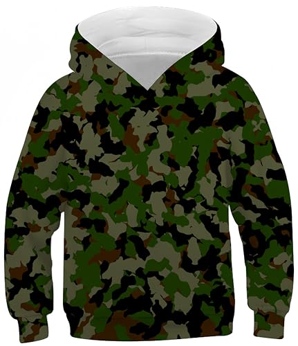 Ocean Plus Jungen Hoodie Tierdruck Kapuzenpulli mit Aufdruck Kapuzenpullover Kinder Sweatshirt Hooded Sweat (L (Körpergröße: 145-150cm), Militärische grüne Tarnung) von Ocean Plus