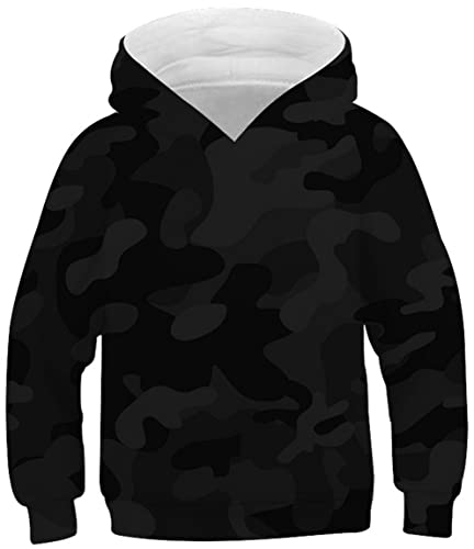 Ocean Plus Jungen Hoodie Tierdruck Kapuzenpulli mit Aufdruck Kapuzenpullover Kinder Sweatshirt Hooded Sweat (L (Körpergröße: 145-150cm), Schwarze Tarnung) von Ocean Plus