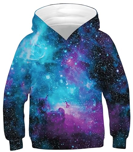 Ocean Plus Jungen Hoodie Tierdruck Kapuzenpulli mit Aufdruck Kapuzenpullover Kinder Sweatshirt Hooded Sweat (M (Körpergröße: 135-140cm), Blau lila Galaxie) von Ocean Plus