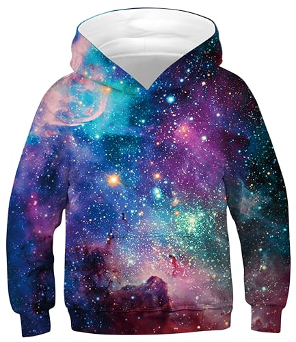 Ocean Plus Jungen Hoodie Tierdruck Kapuzenpulli mit Aufdruck Kapuzenpullover Kinder Sweatshirt Hooded Sweat (M (Körpergröße: 135-140cm), Bunte Galaxie) von Ocean Plus