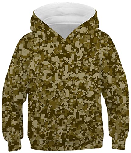 Ocean Plus Jungen Hoodie Tierdruck Kapuzenpulli mit Aufdruck Kapuzenpullover Kinder Sweatshirt Hooded Sweat (M (Körpergröße: 135-140cm), Gelbgrüne Tarnung) von Ocean Plus