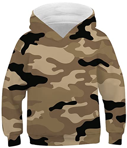 Ocean Plus Jungen Hoodie Tierdruck Kapuzenpulli mit Aufdruck Kapuzenpullover Kinder Sweatshirt Hooded Sweat (M (Körpergröße: 135-140cm), Khaki Tarnung) von Ocean Plus