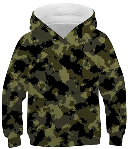 Ocean Plus Jungen Hoodie Tierdruck Kapuzenpulli mit Aufdruck Kapuzenpullover Kinder Sweatshirt Hooded Sweat (S (Körpergröße: 125-130cm), Grüne weiße Tarnung) von Ocean Plus
