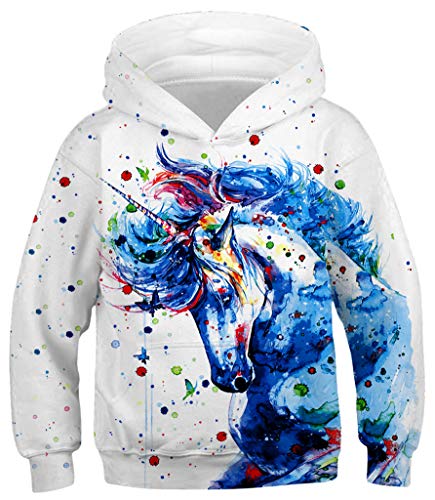 Ocean Plus Jungen Hoodie Tierdruck Kapuzenpulli mit Aufdruck Kapuzenpullover Kinder Sweatshirt Hooded Sweat (XL (Körpergröße: 155-160cm), Einhorn Spritzen 3) von Ocean Plus