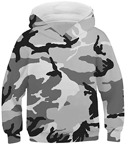 Ocean Plus Jungen Hoodie Tierdruck Kapuzenpulli mit Aufdruck Kapuzenpullover Kinder Sweatshirt Hooded Sweat (XL (Körpergröße: 155-160cm), Hellgraue Tarnung) von Ocean Plus
