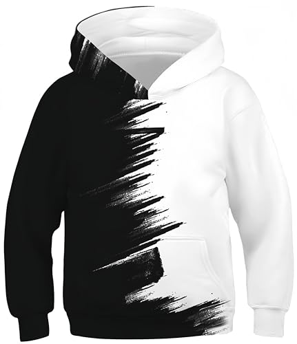 Ocean Plus Jungen Hoodie Tierdruck Kapuzenpulli mit Aufdruck Kapuzenpullover Kinder Sweatshirt Hooded Sweat (XL (Körpergröße: 155-160cm), Schwarz und weiß) von Ocean Plus