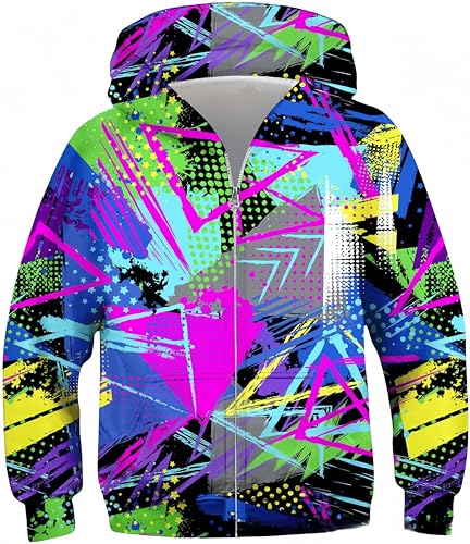 Ocean Plus Jungen Hoodies Sweatshirt mit Reißverschluss Lange Ärmel Pullover mit Kapuzen Kinder Kapuzenpullover (L (Körpergröße: 130-135 cm), Bunte geometrische Muster) von Ocean Plus
