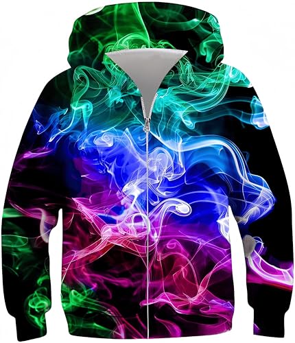 Ocean Plus Jungen Hoodies Sweatshirt mit Reißverschluss Lange Ärmel Pullover mit Kapuzen Kinder Kapuzenpullover (L (Körpergröße: 130-135 cm), Bunter Nebel) von Ocean Plus