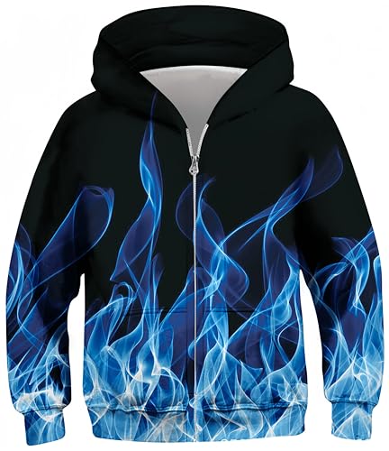 Ocean Plus Jungen Hoodies Sweatshirt mit Reißverschluss Lange Ärmel Pullover mit Kapuzen Kinder Kapuzenpullover (XL (Körpergröße: 135-140 cm), Blaue Flamme) von Ocean Plus