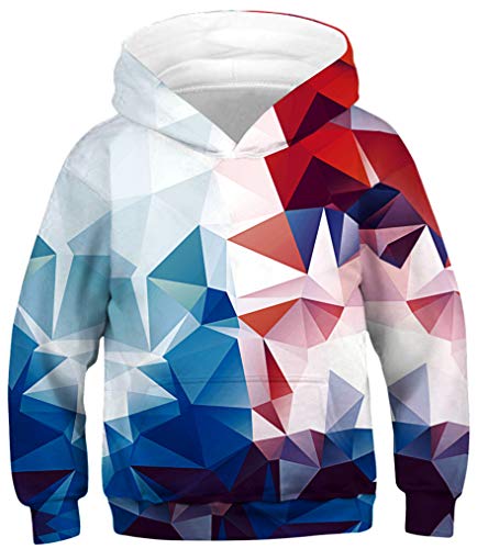 Ocean Plus Jungen Kapuzenpullover Bunt Teens Hoodie Kinder Langarm Pulli mit Kapuzen Sweatshirt Pullover (L (Körpergröße: 145-150cm), Rote und Blaue Geometrie) von Ocean Plus