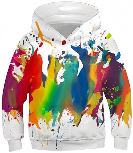 Ocean Plus Jungen Kapuzenpullover Bunt Teens Hoodie Kinder Langarm Pulli mit Kapuzen Sweatshirt Pullover (L (Körpergröße: 145-150cm), Farbspritzer von Tinte) von Ocean Plus
