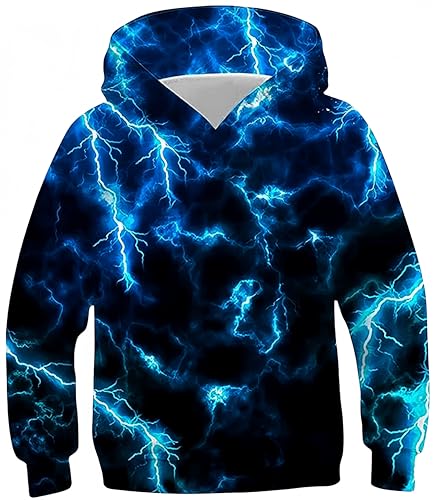 Ocean Plus Jungen Kapuzenpullover Bunt Teens Hoodie Kinder Langarm Pulli mit Kapuzen Sweatshirt Pullover (M (Körpergröße: 135-140cm), Dunkelblauer Blitz) von Ocean Plus