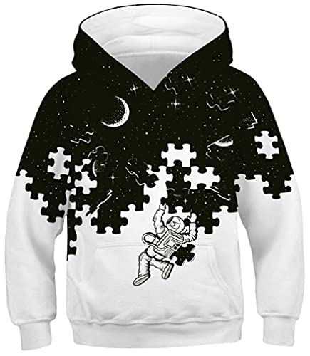 Ocean Plus Jungen Kapuzenpullover Bunt Teens Hoodie Kinder Langarm Pulli mit Kapuzen Sweatshirt Pullover (M (Körpergröße: 135-140cm), Schwarz-Weiß-Puzzles) von Ocean Plus