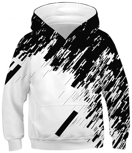 Ocean Plus Jungen Kapuzenpullover Bunt Teens Hoodie Kinder Langarm Pulli mit Kapuzen Sweatshirt Pullover (M (Körpergröße: 135-140cm), Schwarz-weißer Schatten) von Ocean Plus