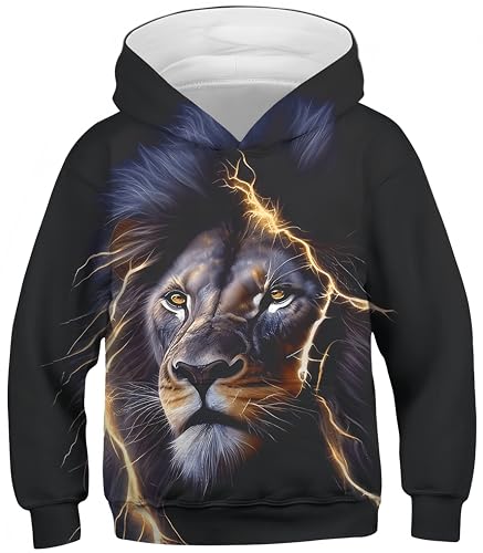 Ocean Plus Jungen Kapuzenpullover Bunt Teens Hoodie Kinder Langarm Pulli mit Kapuzen Sweatshirt Unisex Pullover (S (Körpergröße: 125-130cm), Blitzlöwe) von Ocean Plus