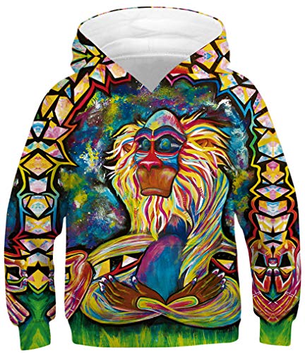 Ocean Plus Jungen Kapuzenpullover Bunt Teens Hoodie Kinder Langarm Pulli mit Kapuzen Sweatshirt Unisex Pullover (S (Körpergröße: 125-130cm), Gemalter Orang-Utan) von Ocean Plus