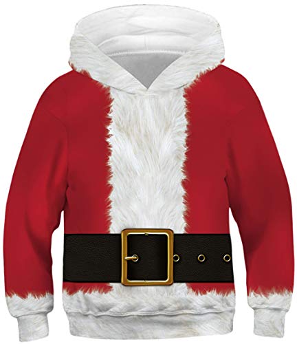 Ocean Plus Jungen Kapuzenpullover Bunt Teens Hoodie Kinder Langarm Pulli mit Kapuzen Sweatshirt Unisex Pullover (S (Körpergröße: 125-130cm), Weihnachtsmann) von Ocean Plus