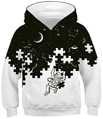 Ocean Plus Jungen Kapuzenpullover Bunt Teens Hoodie Kinder Langarm Pulli mit Kapuzen Sweatshirt Unisex Pullover (XL (Körpergröße: 155-160cm), Schwarz-Weiß-Puzzles) von Ocean Plus