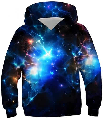 Ocean Plus Jungen Kapuzenpullover Bunt Teens Hoodie Kinder Langarm Pulli mit Kapuzen Sweatshirt Pullover (XL (Körpergröße: 155-160cm), Tiefblaue Galaxie) von Ocean Plus