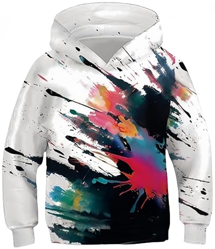 Ocean Plus Jungen Kapuzenpullover Bunt Teens Hoodie Kinder Langarm Pulli mit Kapuzen Sweatshirt Pullover (XL (Körpergröße: 155-160cm), Vielfarbige Tintenspritzer) von Ocean Plus