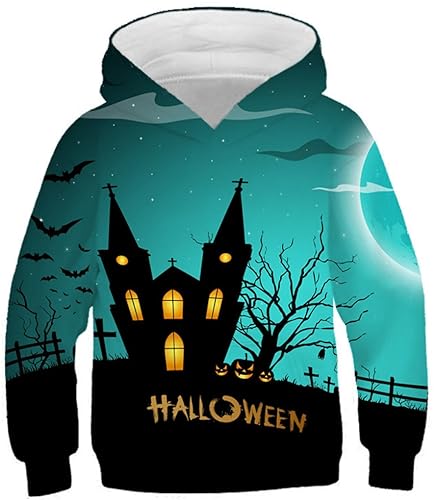 Ocean Plus Jungen Kapuzenpullover Bunt Teens Hoodie Kinder Langarm Pulli mit Kapuzen Sweatshirt Pullover (XS (Körpergröße: 115-120cm), Halloween Spukhaus) von Ocean Plus