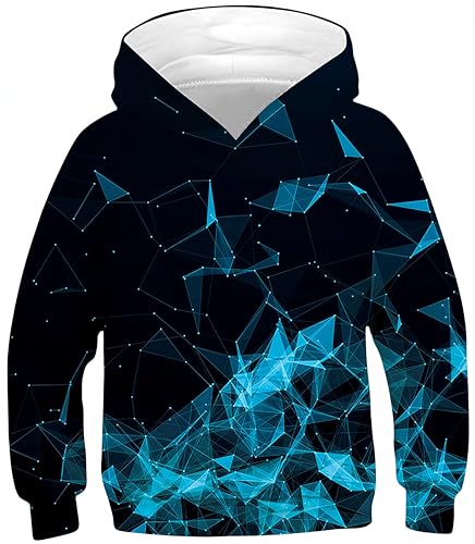 Ocean Plus Jungen Kapuzenpullover Bunt Teens Hoodie Kinder Langarm Pulli mit Kapuzen Sweatshirt Pullover (XS (Körpergröße: 115-120cm), Leuchtend Blaue Geometrie) von Ocean Plus