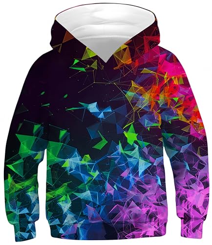 Ocean Plus Jungen Kapuzenpullover Bunt Teens Hoodie Kinder Langarm Pulli mit Kapuzen Sweatshirt Unisex Pullover (L (Körpergröße: 145-150cm), Bunte Geometrie) von Ocean Plus