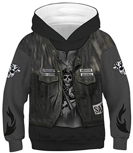 Ocean Plus Jungen Kapuzenpullover Bunt Teens Hoodie Kinder Langarm Pulli mit Kapuzen Sweatshirt Unisex Pullover (L (Körpergröße: 145-150cm), Schwarze Jacke) von Ocean Plus