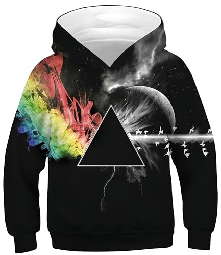 Ocean Plus Jungen Kapuzenpullover Bunt Teens Hoodie Kinder Langarm Pulli mit Kapuzen Sweatshirt Unisex Pullover (L (Körpergröße: 145-150cm), Schwarzes Dreieck) von Ocean Plus